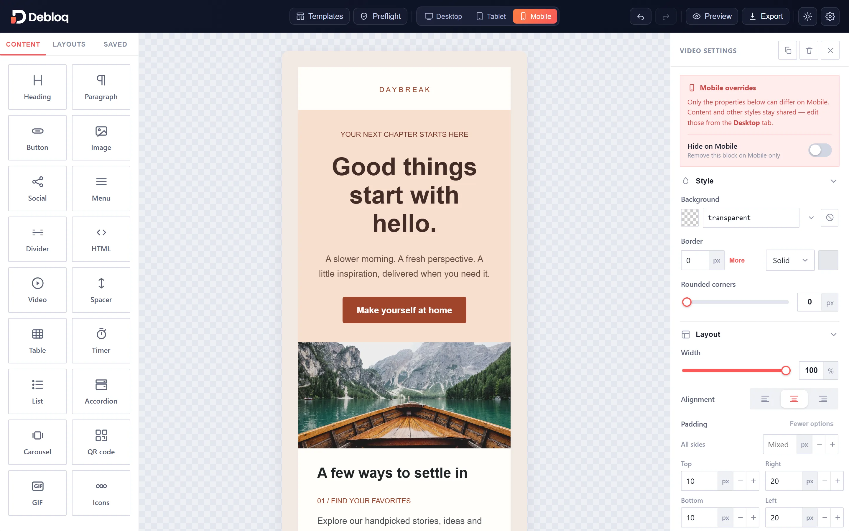 Per-device control: Debloq editor screenshot