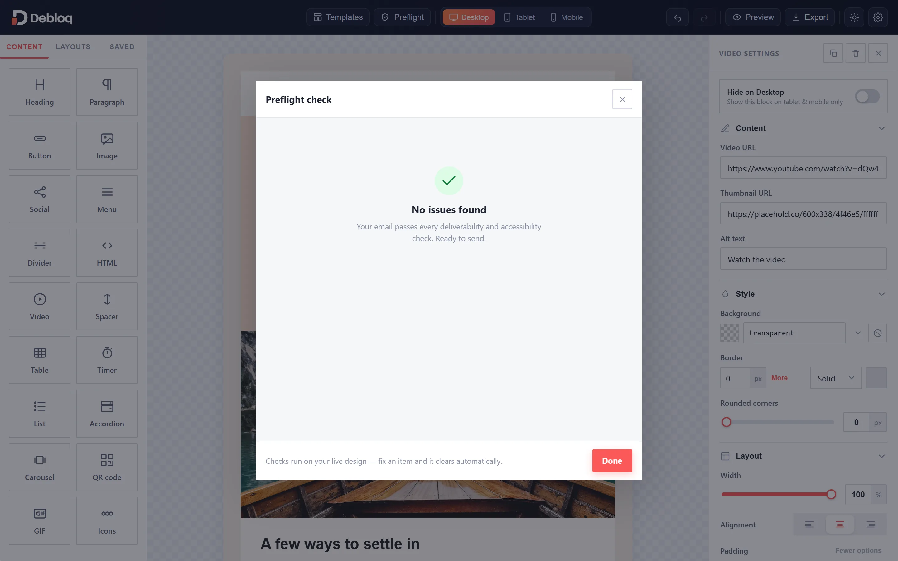 Preflight checks: Debloq editor screenshot