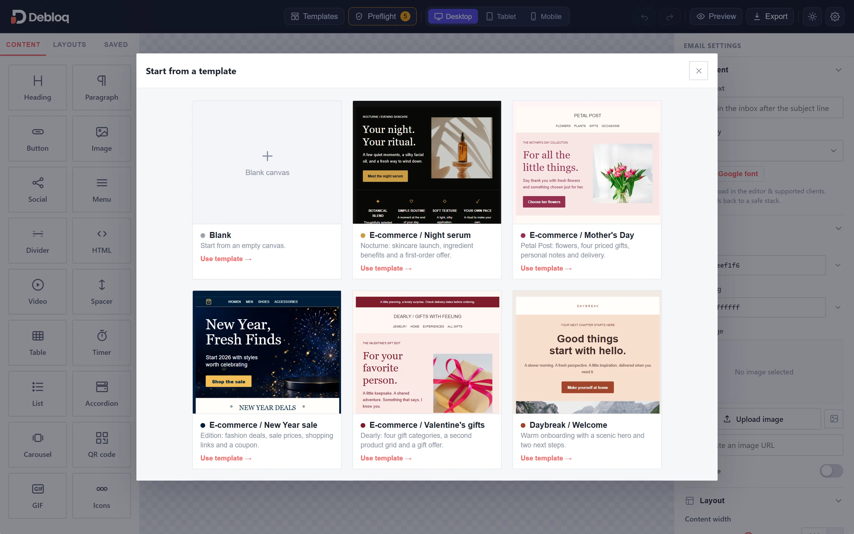Debloq starter template gallery